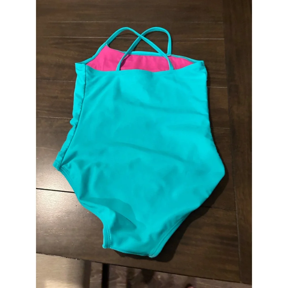 Xhilaration Girls Aqua Blue Pink Studded One Piece Swimsuit Size M 7-8